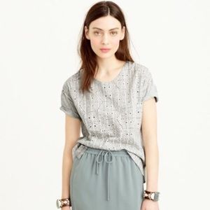 J. Crew Embroidered Eyelet T-Shirt in Grey and White Stripe Women’s Size Medium